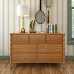 Commode enfant à 7 tiroirs en pin massif avec pieds fuseau et poignées rondes – 52" L x 18.5" P x 33.5" H