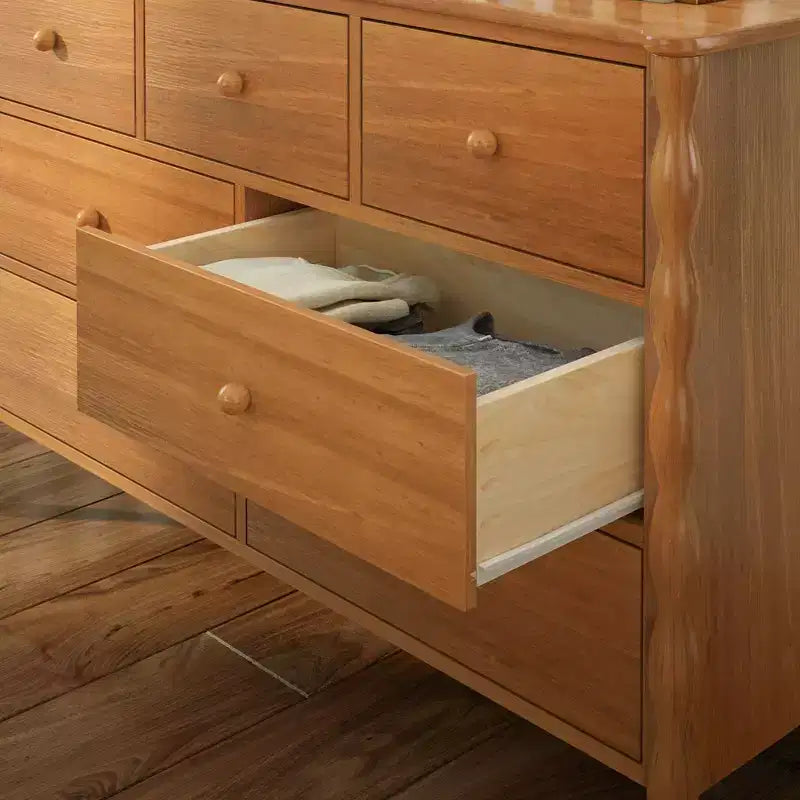 Commode enfant à 7 tiroirs en pin massif avec pieds fuseau et poignées rondes – 52" L x 18.5" P x 33.5" H