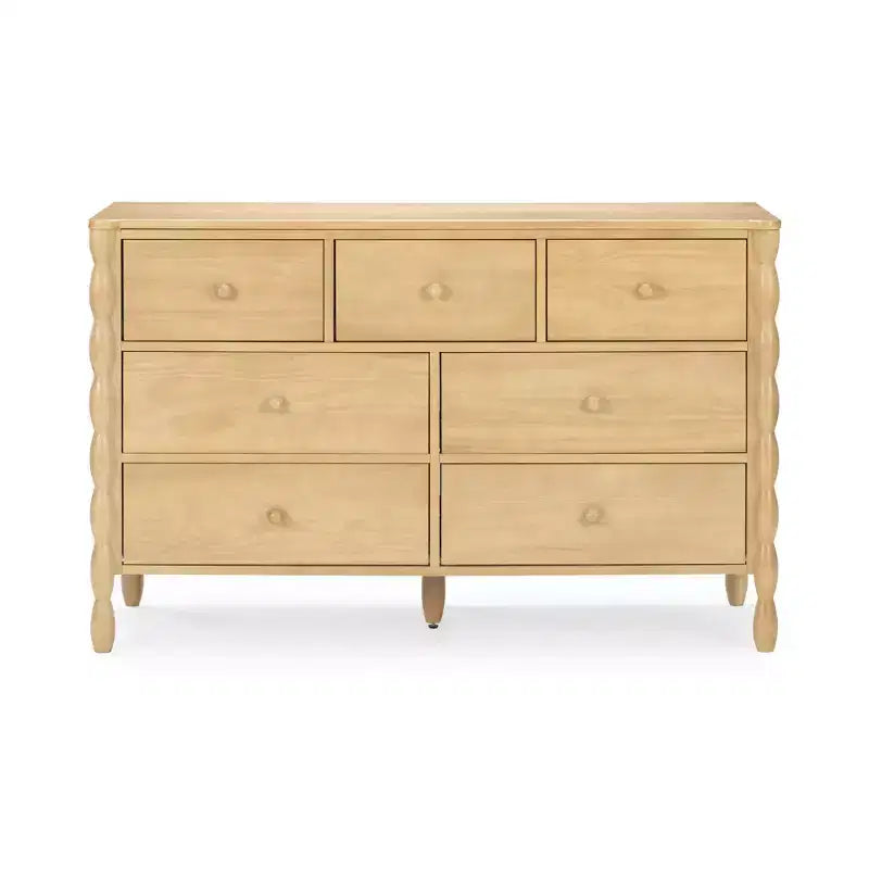 Commode enfant à 7 tiroirs en pin massif avec pieds fuseau et poignées rondes – 52" L x 18.5" P x 33.5" H