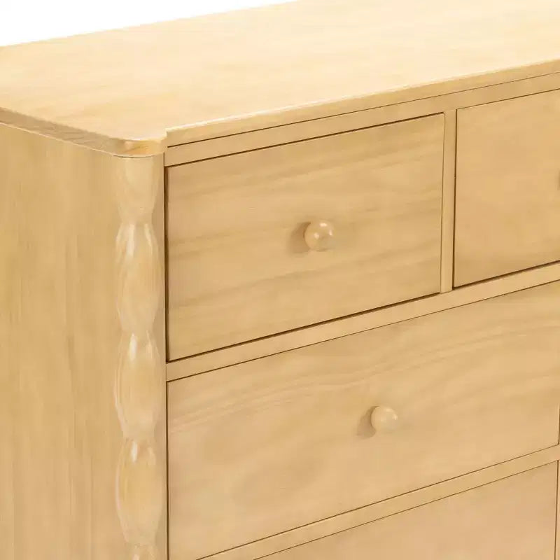 Commode enfant à 7 tiroirs en pin massif avec pieds fuseau et poignées rondes – 52" L x 18.5" P x 33.5" H