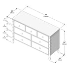 Commode enfant à 7 tiroirs en pin massif avec pieds fuseau et poignées rondes – 52" L x 18.5" P x 33.5" H