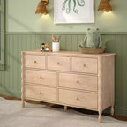 Commode enfant à 7 tiroirs en pin massif avec pieds fuseau et poignées rondes – 52" L x 18.5" P x 33.5" H