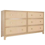 Commode 6 tiroirs avec façades en rotin et poignées en laiton – 151 cm (L) x 40 cm (P) x 84 cm (H)