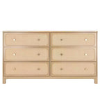 Commode 6 tiroirs avec façades en rotin et poignées en laiton – 151 cm (L) x 40 cm (P) x 84 cm (H)