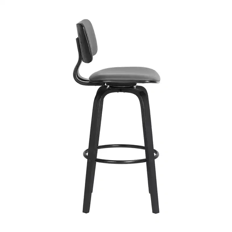 Tabouret de bar pivotant moderne en similicuir avec cadre en bois et repose-pieds – Siège 45 cm (l) x 40 cm (P), hauteur fixe 76 cm