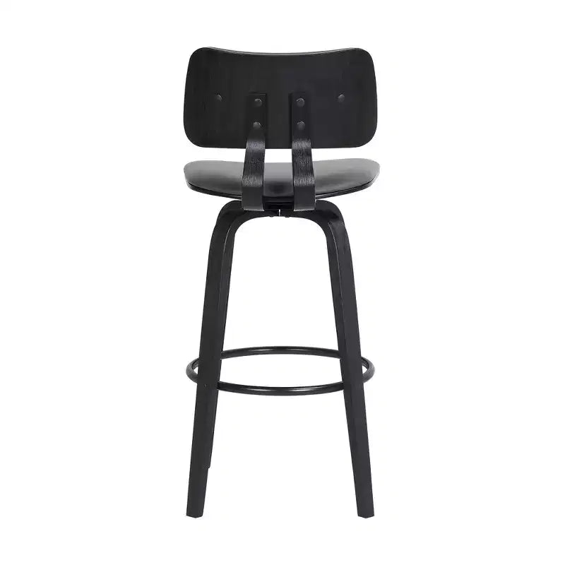 Tabouret de bar pivotant moderne en similicuir avec cadre en bois et repose-pieds – Siège 45 cm (l) x 40 cm (P), hauteur fixe 76 cm