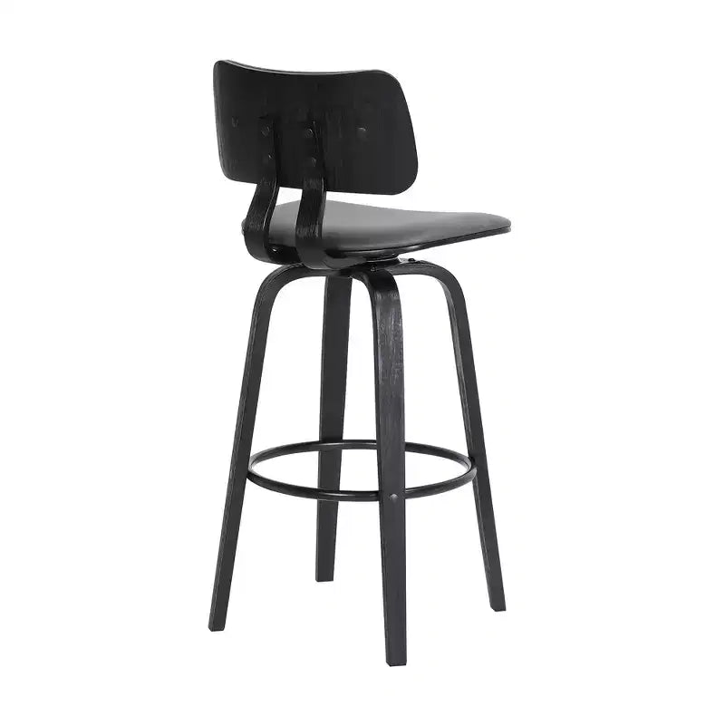 Tabouret de bar pivotant moderne en similicuir avec cadre en bois et repose-pieds – Siège 45 cm (l) x 40 cm (P), hauteur fixe 76 cm