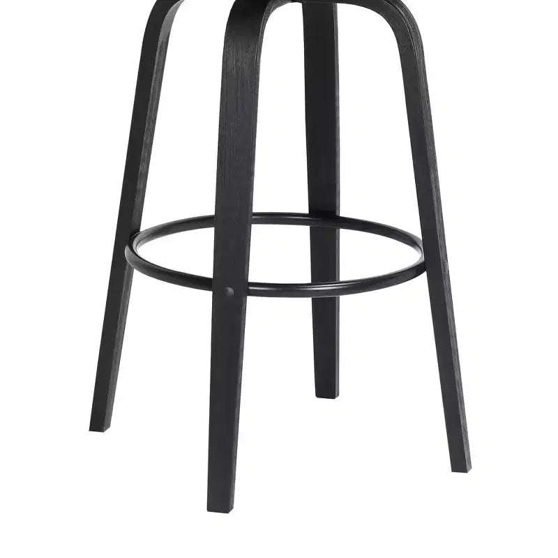 Tabouret de bar pivotant moderne en similicuir avec cadre en bois et repose-pieds – Siège 45 cm (l) x 40 cm (P), hauteur fixe 76 cm