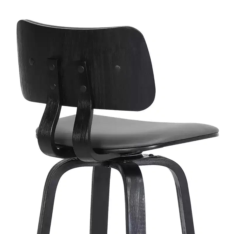 Tabouret de bar pivotant moderne en similicuir avec cadre en bois et repose-pieds – Siège 45 cm (l) x 40 cm (P), hauteur fixe 76 cm