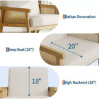 Fauteuil d'appoint dossier haut en rotin avec structure en bois et revêtement en lin – Assise 57 cm l x 51 cm P, Hauteur 81 cm