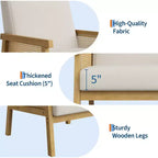Fauteuil d'appoint dossier haut en rotin avec structure en bois et revêtement en lin – Assise 57 cm l x 51 cm P, Hauteur 81 cm