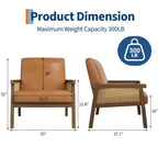 Fauteuil d'appoint dossier haut en rotin avec structure en bois et revêtement en lin – Assise 57 cm l x 51 cm P, Hauteur 81 cm