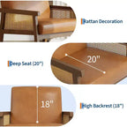 Fauteuil d'appoint dossier haut en rotin avec structure en bois et revêtement en lin – Assise 57 cm l x 51 cm P, Hauteur 81 cm