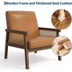 Fauteuil d'appoint dossier haut en rotin avec structure en bois et revêtement en lin – Assise 57 cm l x 51 cm P, Hauteur 81 cm