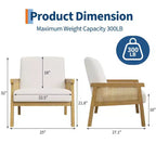 Fauteuil d'appoint dossier haut en rotin avec structure en bois et revêtement en lin – Assise 57 cm l x 51 cm P, Hauteur 81 cm