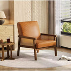 Fauteuil d'appoint dossier haut en rotin avec structure en bois et revêtement en lin – Assise 57 cm l x 51 cm P, Hauteur 81 cm