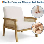 Fauteuil d'appoint dossier haut en rotin avec structure en bois et revêtement en lin – Assise 57 cm l x 51 cm P, Hauteur 81 cm