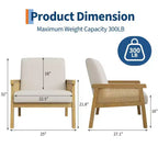 Fauteuil d'appoint dossier haut en rotin avec structure en bois et revêtement en lin – Assise 57 cm l x 51 cm P, Hauteur 81 cm