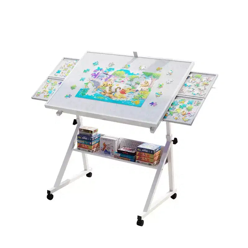Table de puzzle ajustable avec 4 tiroirs de tri – 89,94 cm (L) x 66 cm (P), Hauteur 73,9-96 cm