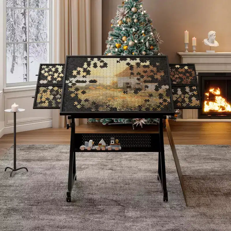 Table de puzzle ajustable avec 4 tiroirs de tri – 89,94 cm (L) x 66 cm (P), Hauteur 73,9-96 cm