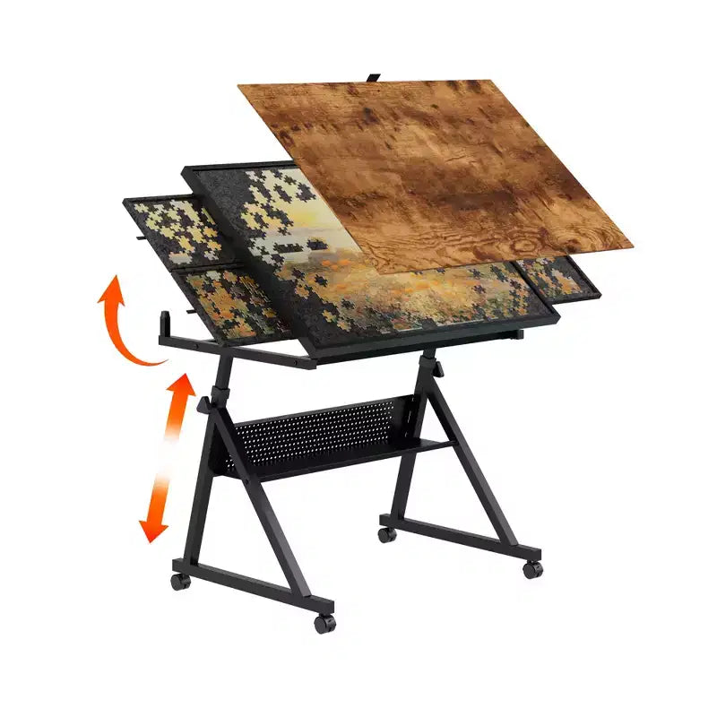 Table de puzzle ajustable avec 4 tiroirs de tri – 89,94 cm (L) x 66 cm (P), Hauteur 73,9-96 cm
