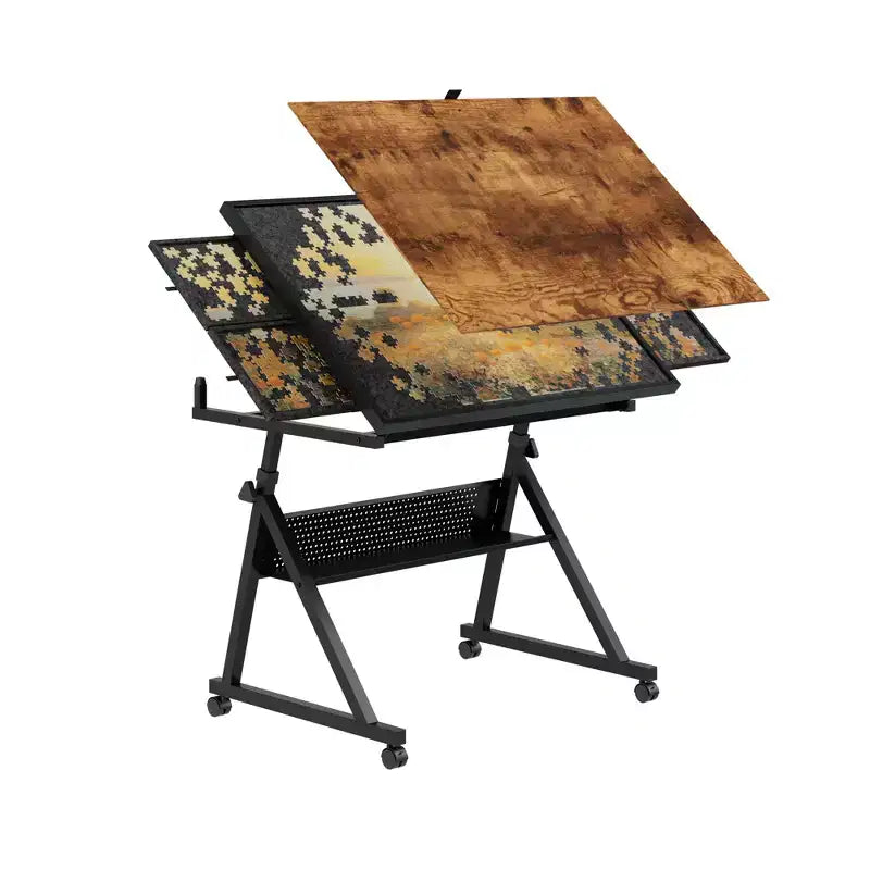 Table de puzzle ajustable avec 4 tiroirs de tri – 89,94 cm (L) x 66 cm (P), Hauteur 73,9-96 cm