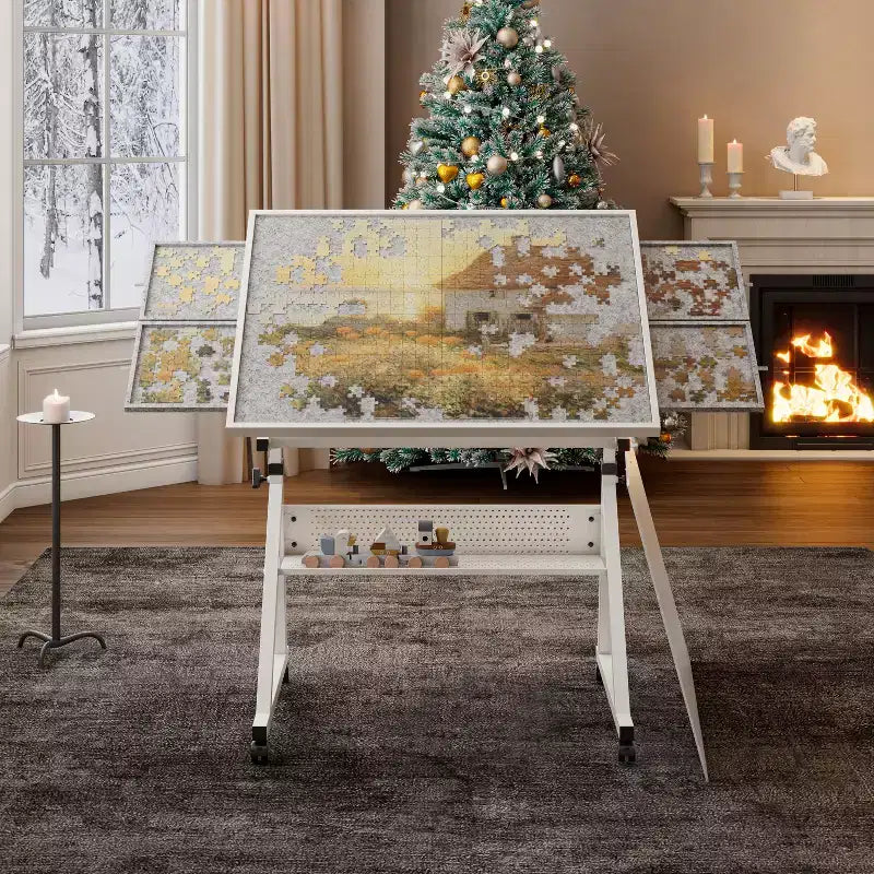 Table de puzzle ajustable avec 4 tiroirs de tri – 89,94 cm (L) x 66 cm (P), Hauteur 73,9-96 cm