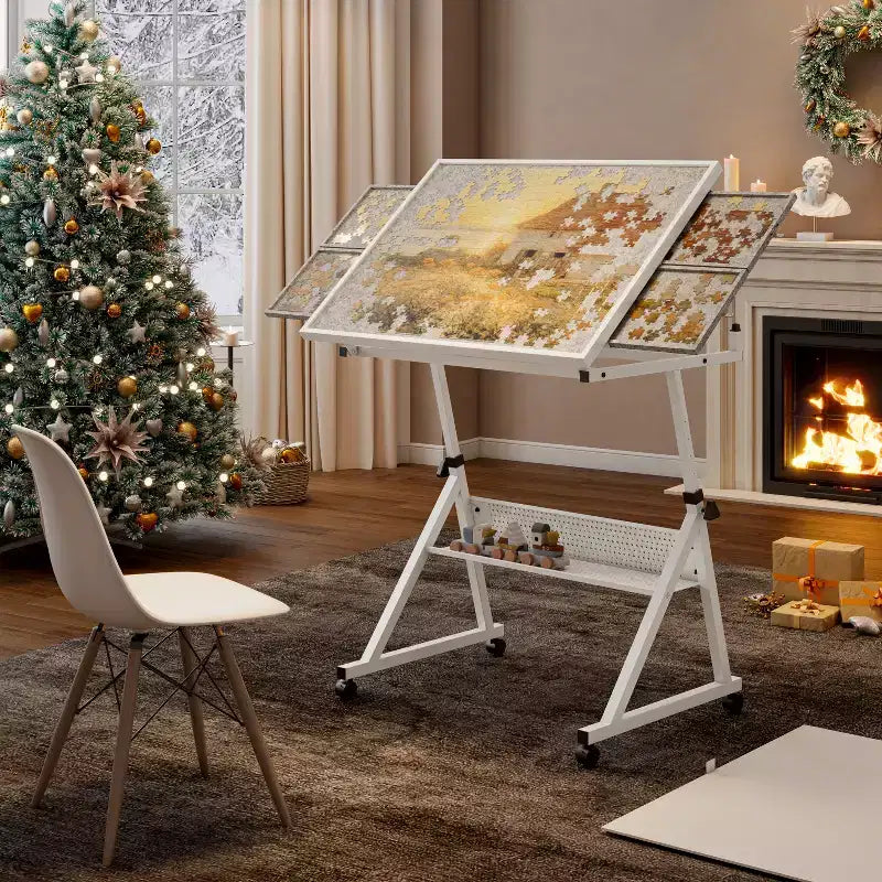 Table de puzzle ajustable avec 4 tiroirs de tri – 89,94 cm (L) x 66 cm (P), Hauteur 73,9-96 cm