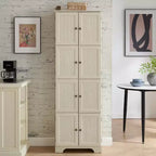 Farmhouse Tall Storage Cabinet with 8 Doors, 72 h Wooden Kitchen Pantry with 4 Shelves, 4-Tier Freestanding Bookshelf