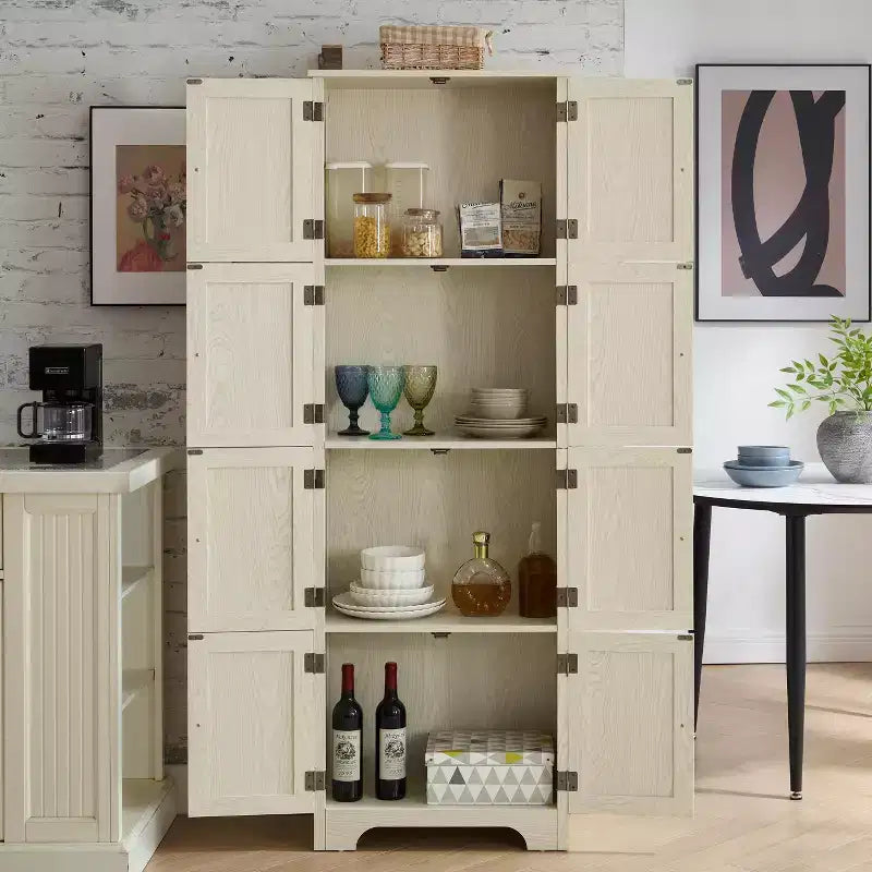 Meuble de rangement haut de style campagnard avec 8 portes et 4 étagères – 183 cm (H) x 62 cm (L) x 31 cm (P)