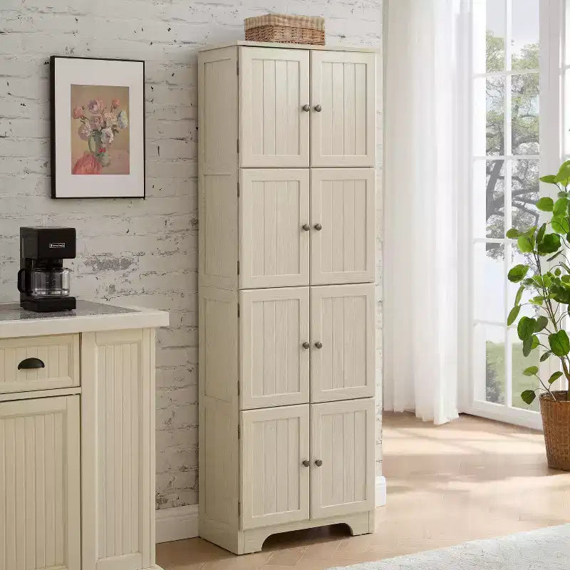 Meuble de rangement haut de style campagnard avec 8 portes et 4 étagères – 183 cm (H) x 62 cm (L) x 31 cm (P)