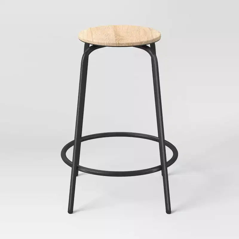 Lot de 2 tabourets de bar sans dossier hauteur comptoir avec assise en bois et structure en métal – 62,2 cm H x 43,2 cm l x 43,2 cm P