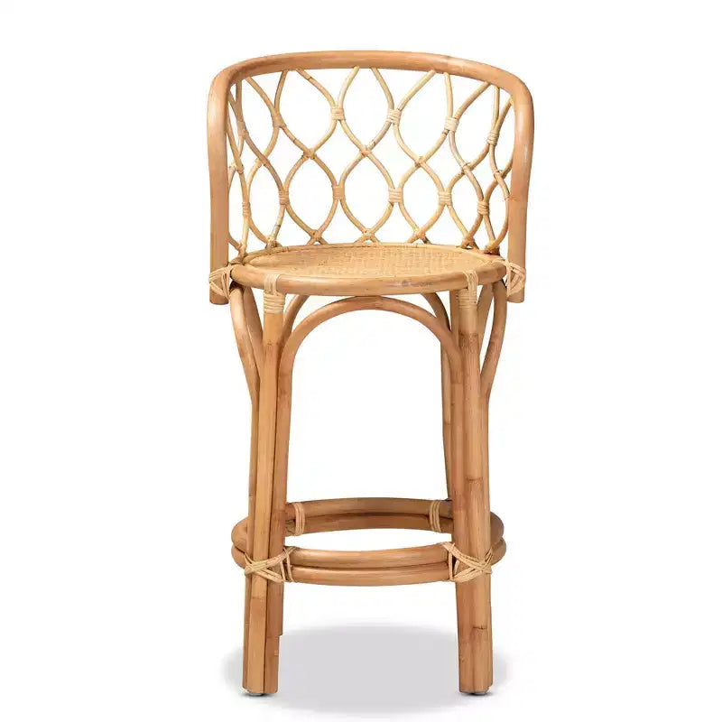 Tabouret de bar en rotin naturel, hauteur comptoir – Assise 45,5 cm l x 45,5 cm P, Hauteur fixe 66 cm