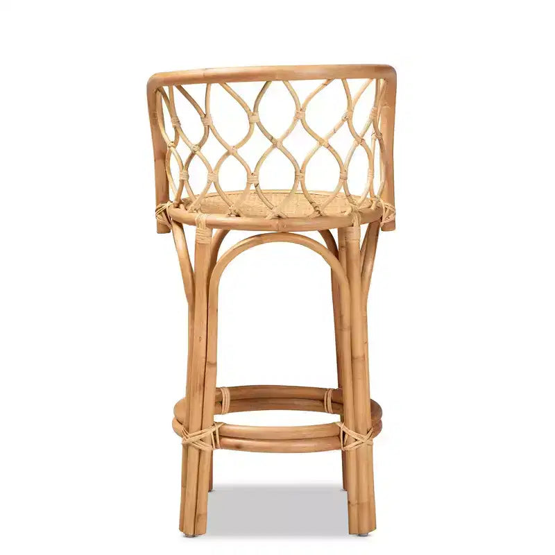 Tabouret de bar en rotin naturel, hauteur comptoir – Assise 45,5 cm l x 45,5 cm P, Hauteur fixe 66 cm