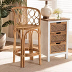 Tabouret de bar en rotin naturel, hauteur comptoir – Assise 45,5 cm l x 45,5 cm P, Hauteur fixe 66 cm