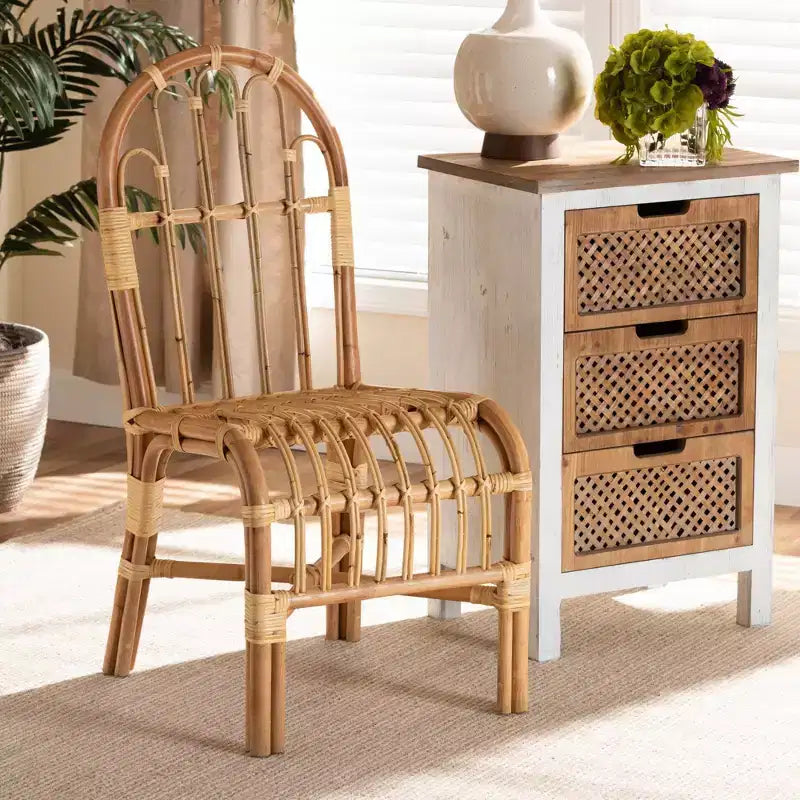 Fauteuil d'appoint en rotin naturel avec dossier en boucle – 95 cm H x 46 cm L x 57 cm P
