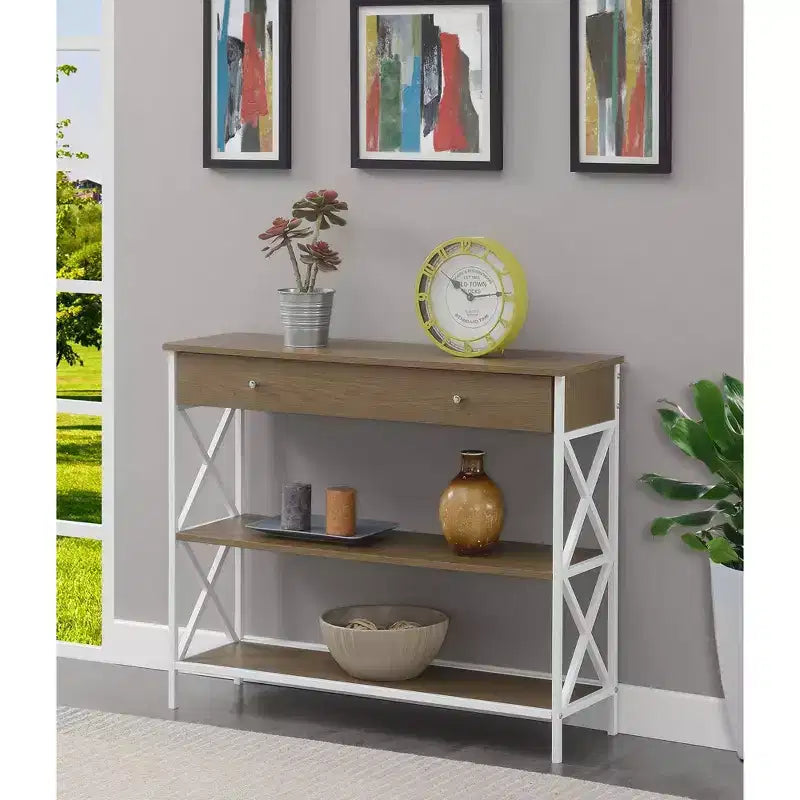 Console avec 1 tiroir et 2 étagères – 100 cm (L) x 30 cm (l) x 80 cm (H), cadre en métal