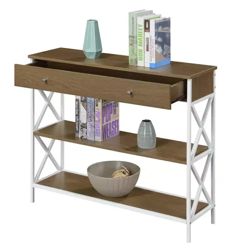 Console avec 1 tiroir et 2 étagères – 100 cm (L) x 30 cm (l) x 80 cm (H), cadre en métal