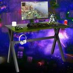 Bureau de gamer avec porte-gobelet, support pour casque et supports de manette – 123,2 cm L x 59,7 cm l x 76,2 cm H