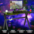 Bureau de gamer avec porte-gobelet, support pour casque et supports de manette – 123,2 cm L x 59,7 cm l x 76,2 cm H