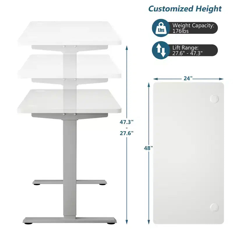 Bureau debout électrique réglable en hauteur – 119 cm L x 61 cm P, Plage de hauteur 70-120 cm