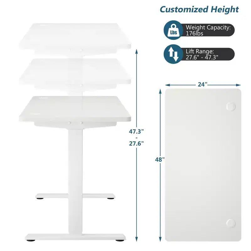Bureau debout électrique réglable en hauteur – 119 cm L x 61 cm P, Plage de hauteur 70-120 cm