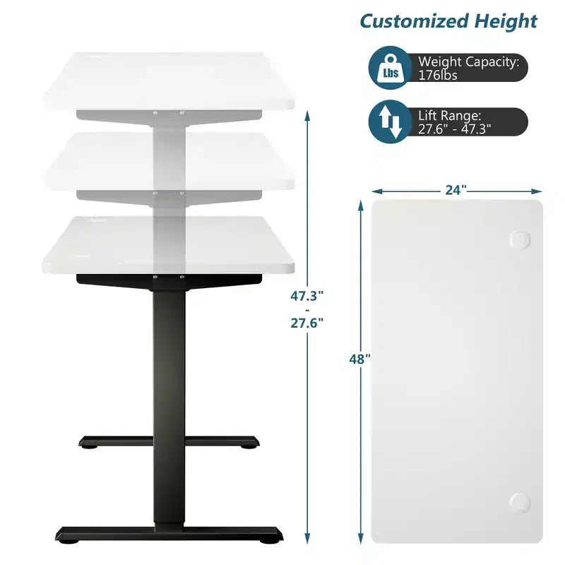 Bureau debout électrique réglable en hauteur – 119 cm L x 61 cm P, Plage de hauteur 70-120 cm