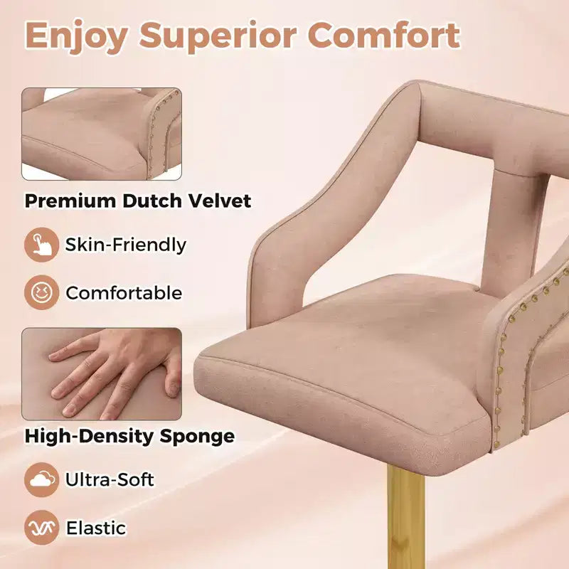 Lot de 2 tabourets de bar pivotants à hauteur réglable avec revêtement en velours et repose-pieds – Hauteur d'assise 63,5-86,4 cm, Rose