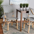 bali & pari Shai Modern French Grey and White Weaving and Natural Rattan Bistro Chair