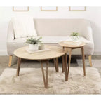 Table basse ronde en manguier massif avec pieds épingles – 76 cm (diam.) x 46,35 cm (H)