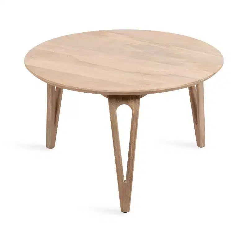Table basse ronde en manguier massif avec pieds épingles – 76 cm (diam.) x 46,35 cm (H)