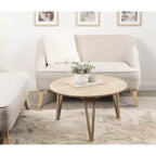 Table basse ronde en manguier massif avec pieds épingles – 76 cm (diam.) x 46,35 cm (H)