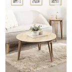 Table basse ronde en manguier massif avec pieds épingles – 76 cm (diam.) x 46,35 cm (H)