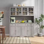 Famapy 61.2W Gray Storage Cabinet Buffet Hutch Kitchen Pantry Cabinet with Ornate Base Trim: Blend of Elegance and Utility